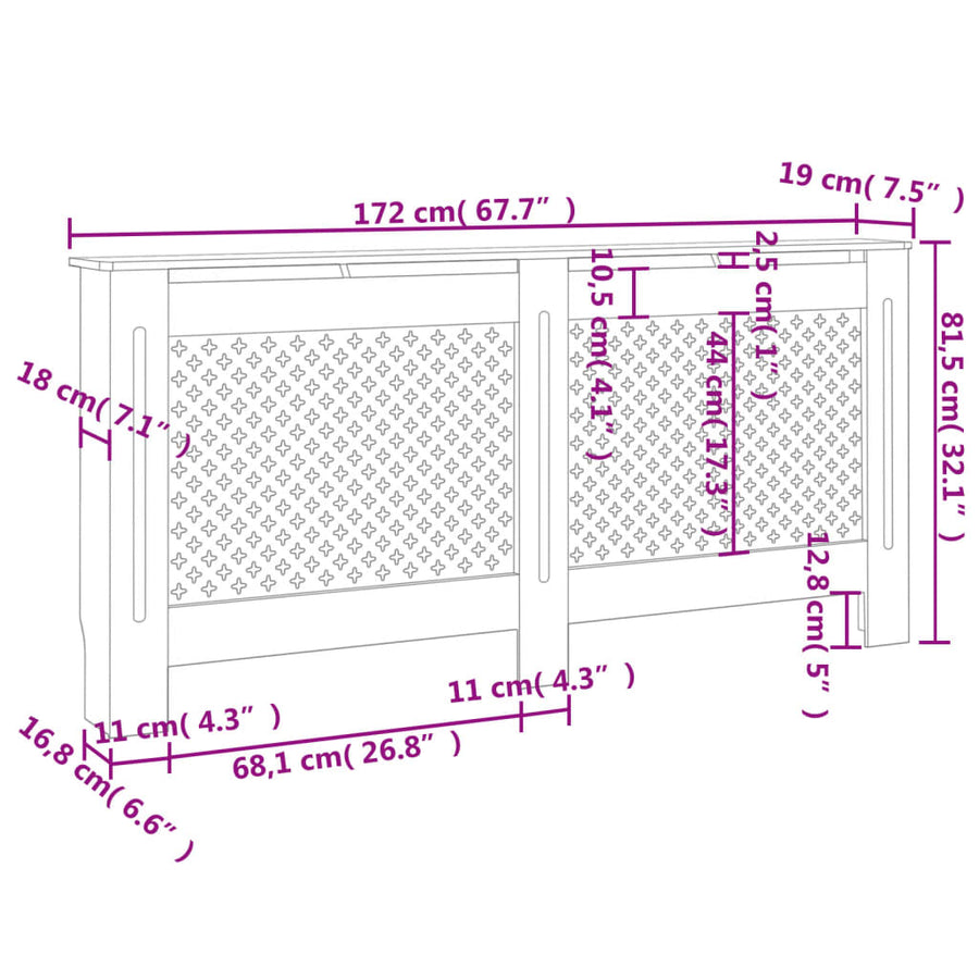 Radiatorombouw 72X9X8,5 Cm Mdf 1 172 x 19 x 81.5 cm Wit