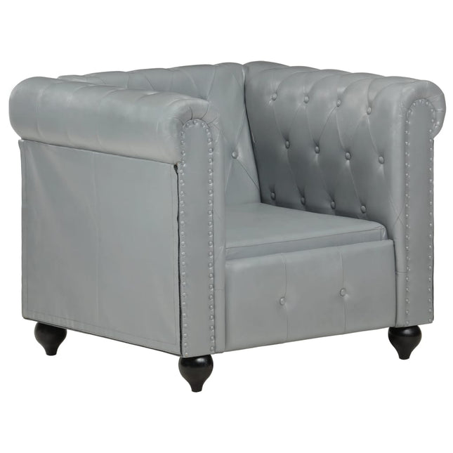 Fauteuil Chesterfield-Stijl Echt Leer Grijs