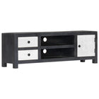 TV cabinet hand-carved 120x30x40 cm solid mango wood grey white