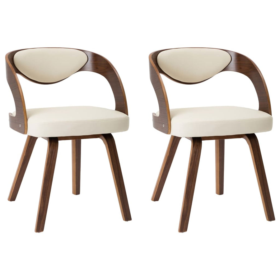 Eetkamerstoelen Gebogen Hout En Kunstleer Kleurig 2 Crème en donkerbruin