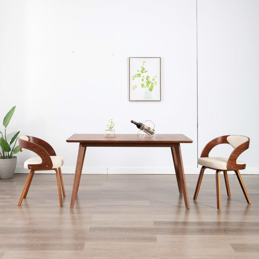 Eetkamerstoelen Gebogen Hout En Kunstleer Kleurig 2 Crème en donkerbruin