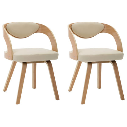Eetkamerstoelen Gebogen Hout En Kunstleer Kleurig 2 Crème en lichtbruin