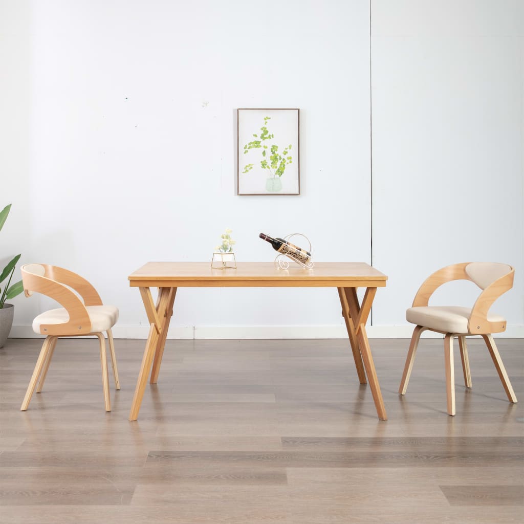 Eetkamerstoelen Gebogen Hout En Kunstleer Kleurig 2 Crème en lichtbruin