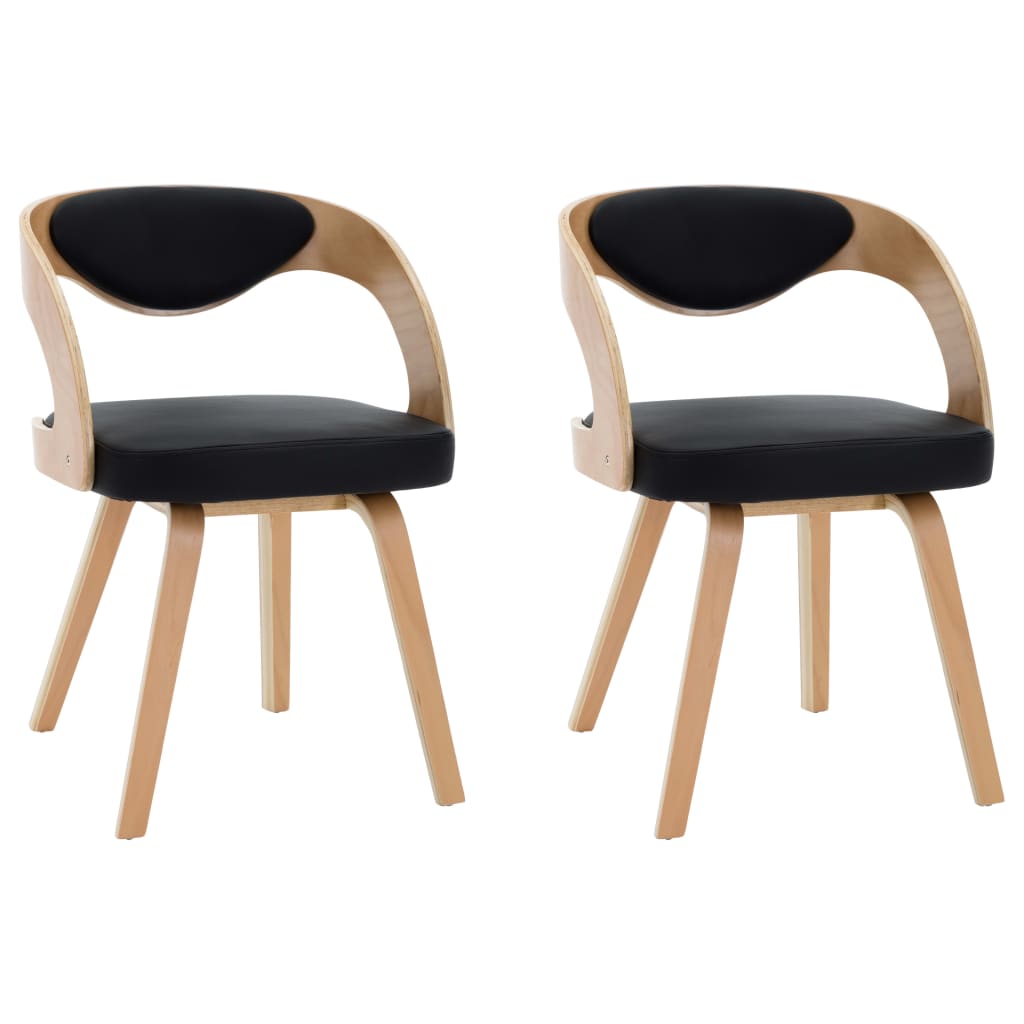 Eetkamerstoelen Gebogen Hout En Kunstleer 2 Zwart en lichtbruin