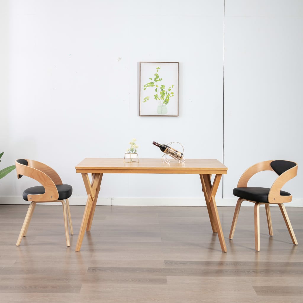 Eetkamerstoelen Gebogen Hout En Kunstleer 2 Zwart en lichtbruin