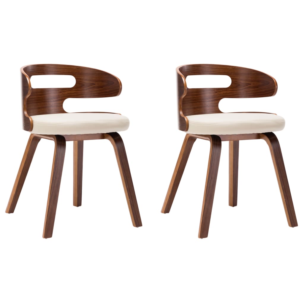 Eetkamerstoelen Gebogen Hout En Kunstleer Kleurig 2 Crème en donkerbruin