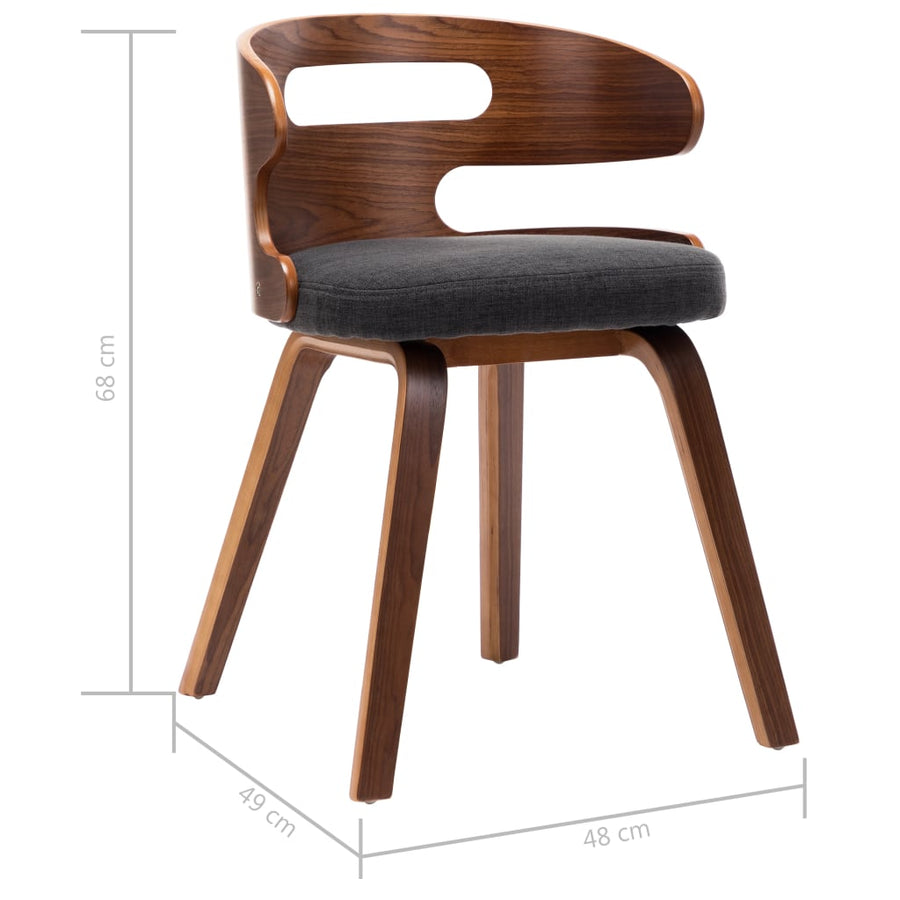 Eetkamerstoelen 2 St Gebogen Hout En Stof Donkergrijs Grijs en donkerbruin