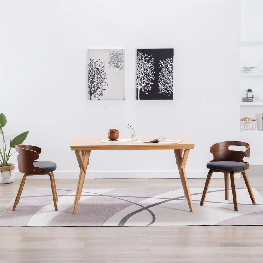 Eetkamerstoelen 2 St Gebogen Hout En Stof Donkergrijs Grijs en donkerbruin