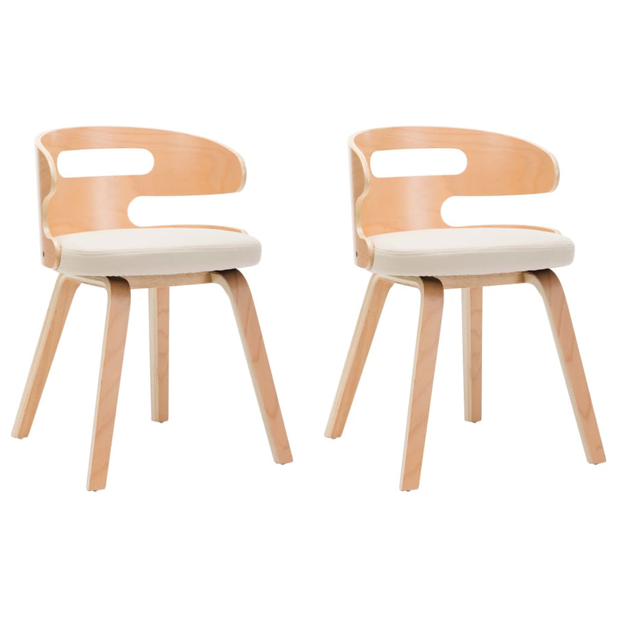 Eetkamerstoelen Gebogen Hout En Kunstleer Kleurig 2 Crème en lichtbruin