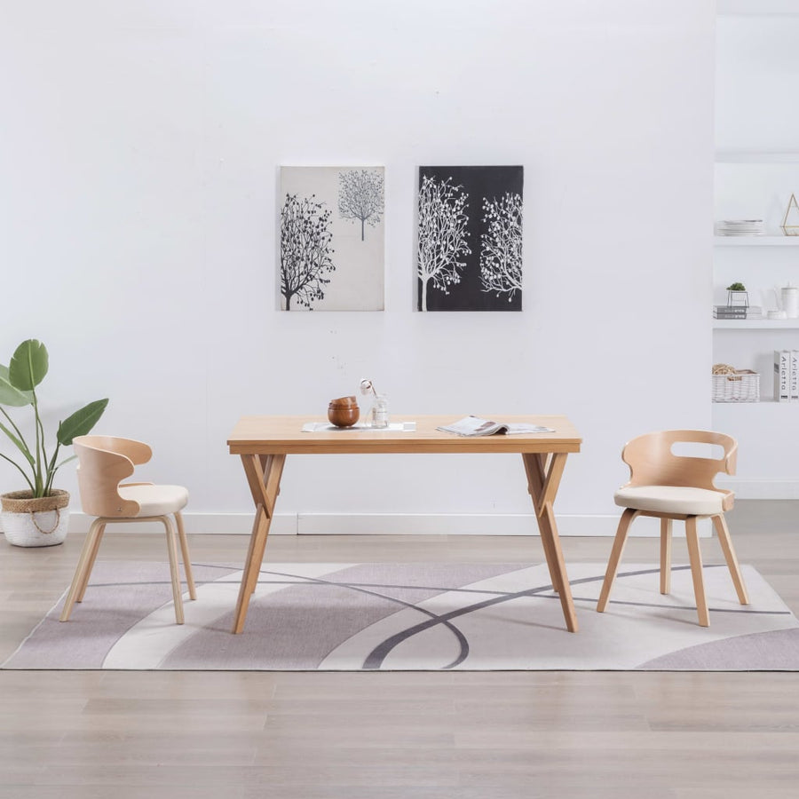 Eetkamerstoelen Gebogen Hout En Kunstleer Kleurig 2 Crème en lichtbruin