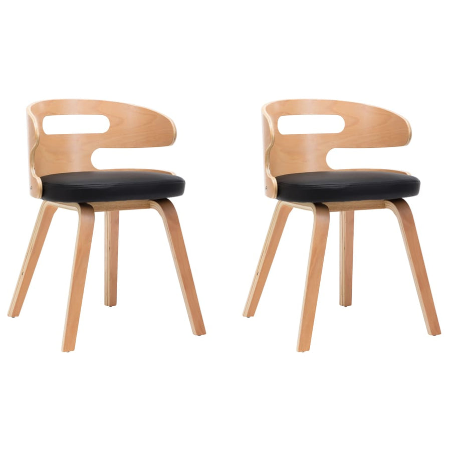 Eetkamerstoelen Gebogen Hout En Kunstleer 2 Zwart en lichtbruin