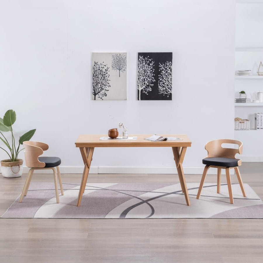 Eetkamerstoelen Gebogen Hout En Kunstleer 2 Zwart en lichtbruin