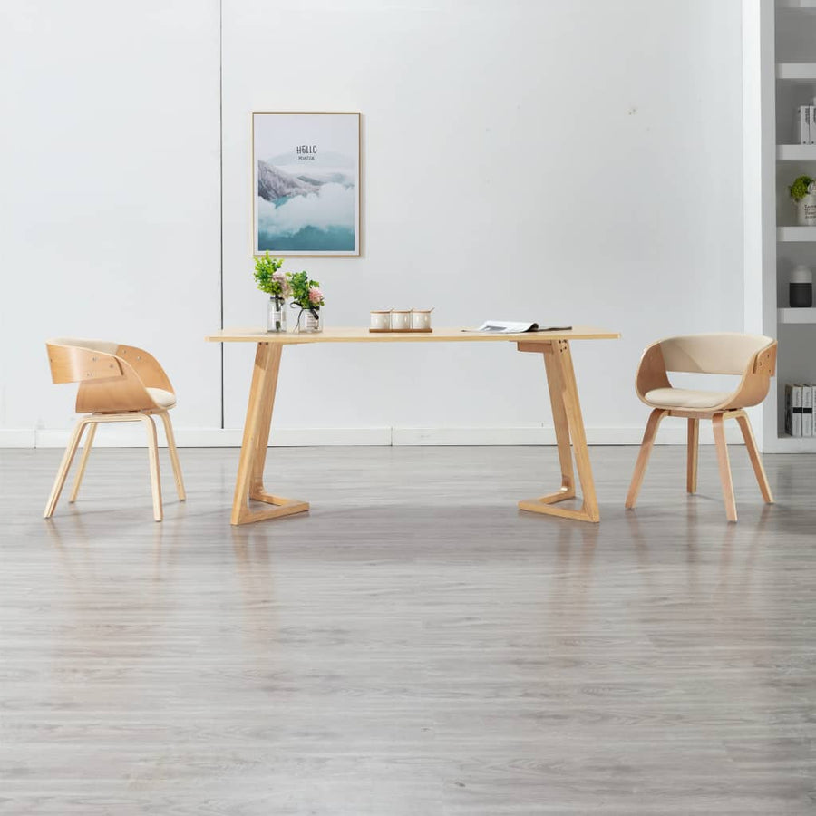 Eetkamerstoel Gebogen Hout En Kunstleer Kleurig 1 Crème en lichtbruin