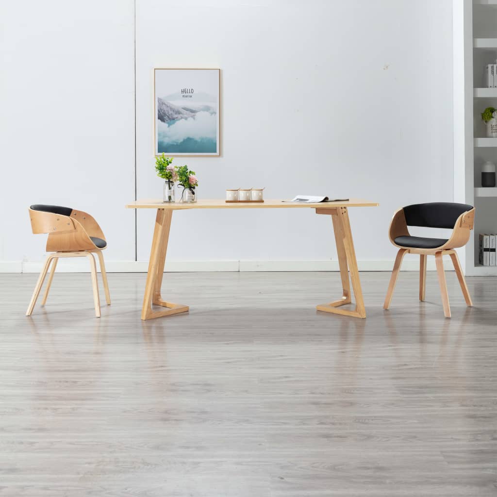Eetkamerstoel Gebogen Hout En Kunstleer 1 Zwart en lichtbruin