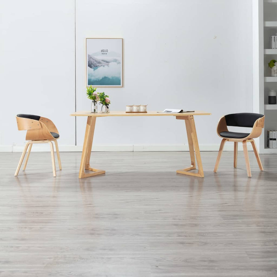 Eetkamerstoel Gebogen Hout En Kunstleer 1 Zwart en lichtbruin