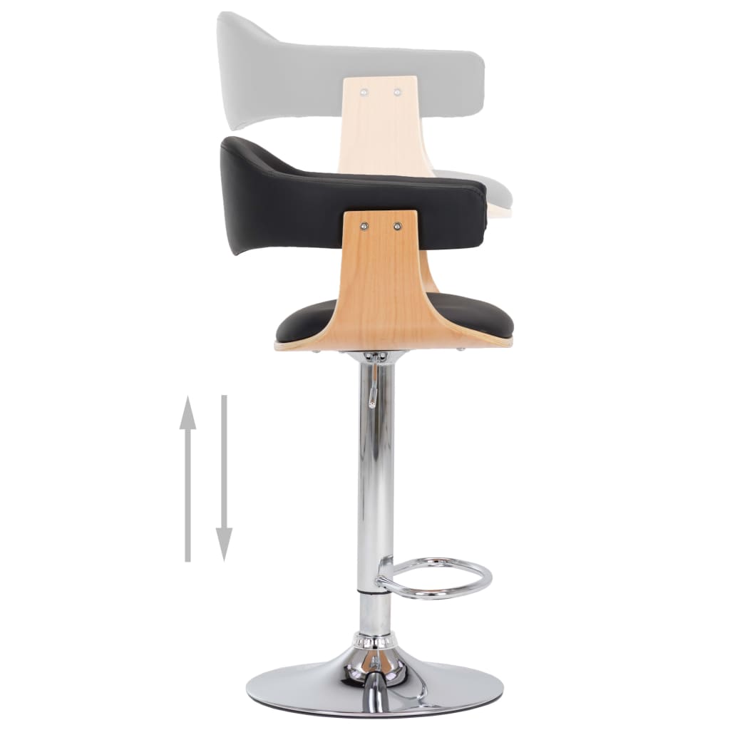 Barkrukken Gebogen Hout En Kunstleer Zwart en lichtbruin