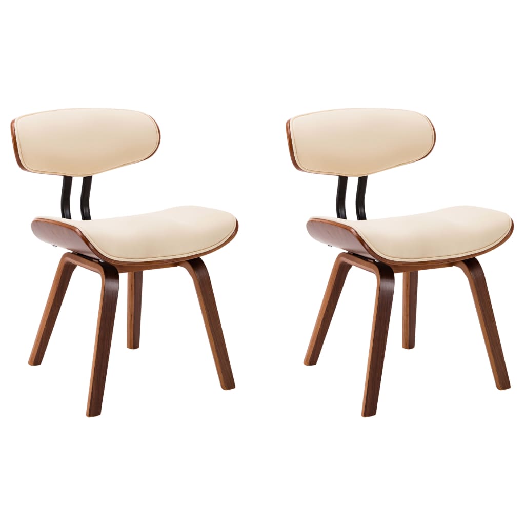 Eetkamerstoelen 2 St Gebogen Hout En Kunstleer Crèmekleurig Crème en donkerbruin