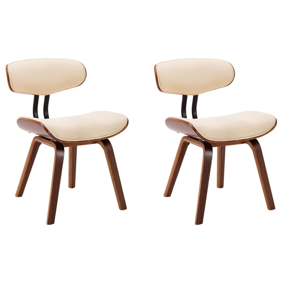 Eetkamerstoelen 2 St Gebogen Hout En Kunstleer Crèmekleurig Crème en donkerbruin