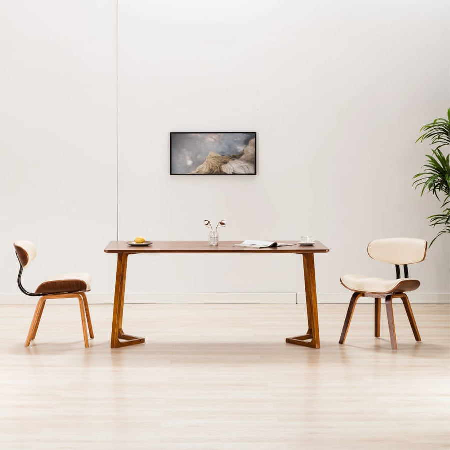 Eetkamerstoelen 2 St Gebogen Hout En Kunstleer Crèmekleurig Crème en donkerbruin