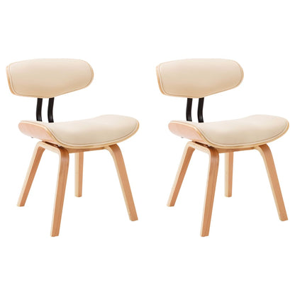 Eetkamerstoelen 2 St Gebogen Hout En Kunstleer Crèmekleurig Crème en lichtbruin