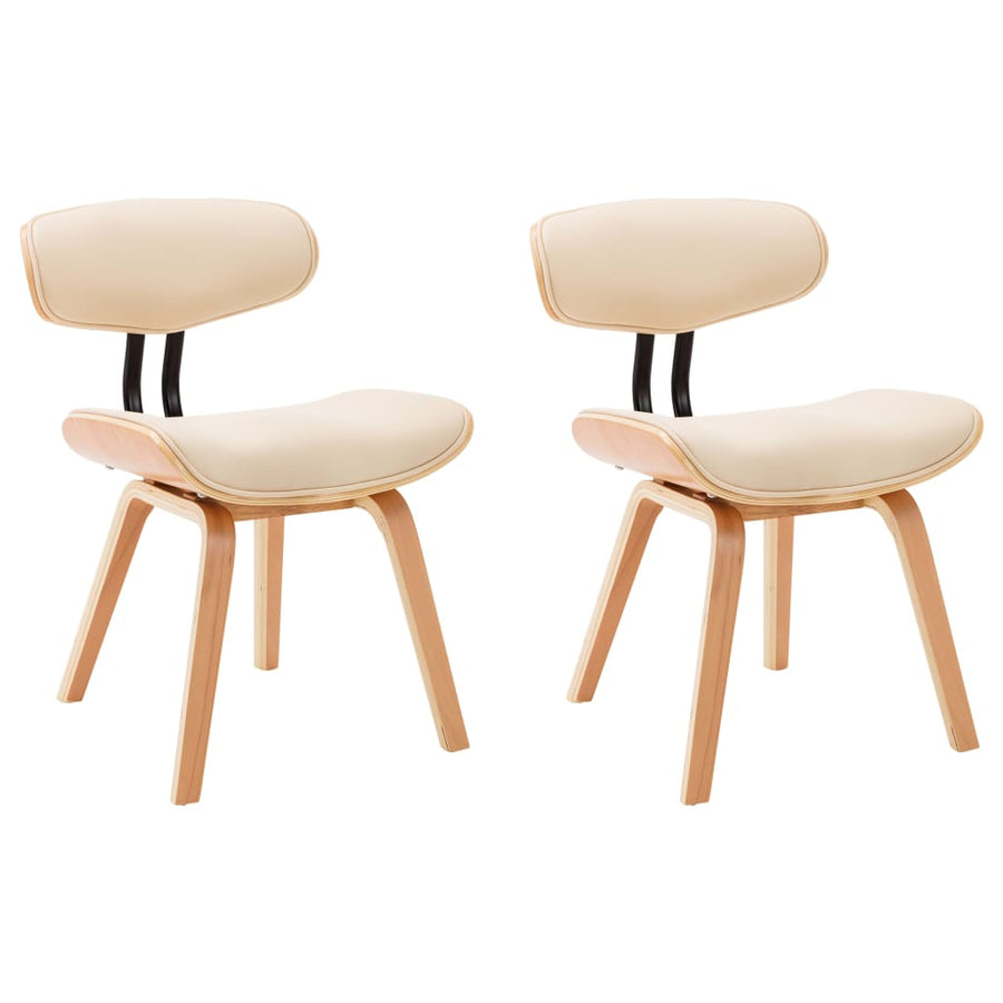 Eetkamerstoelen 2 St Gebogen Hout En Kunstleer Crèmekleurig Crème en lichtbruin
