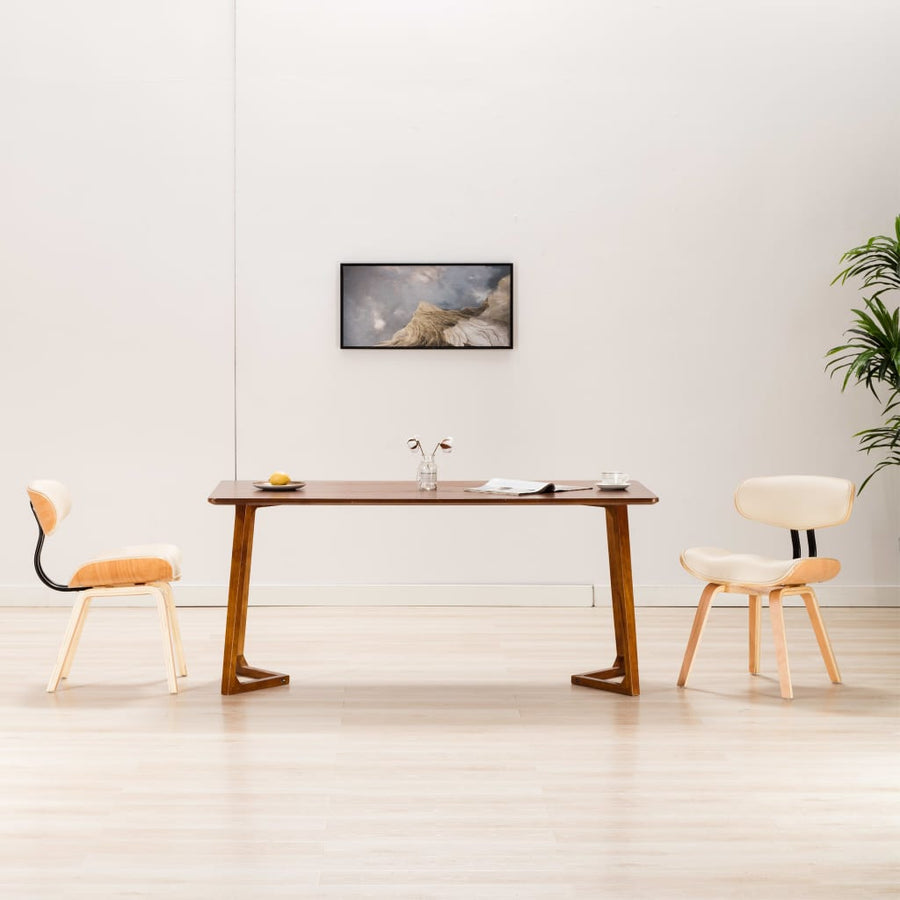 Eetkamerstoelen 2 St Gebogen Hout En Kunstleer Crèmekleurig Crème en lichtbruin