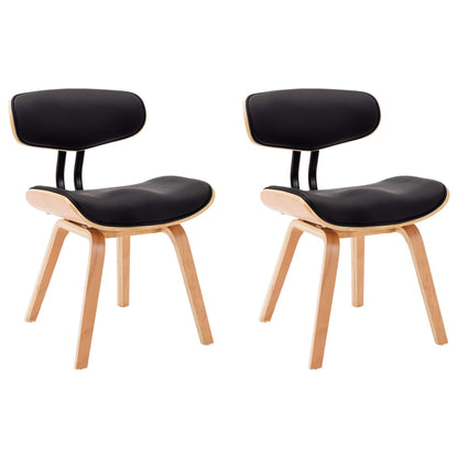 Eetkamerstoelen Gebogen Hout En Kunstleer 2 Zwart en lichtbruin