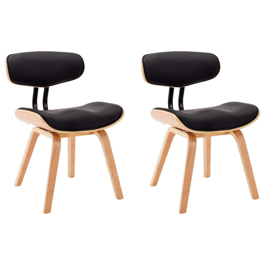 Eetkamerstoelen Gebogen Hout En Kunstleer 2 Zwart en lichtbruin