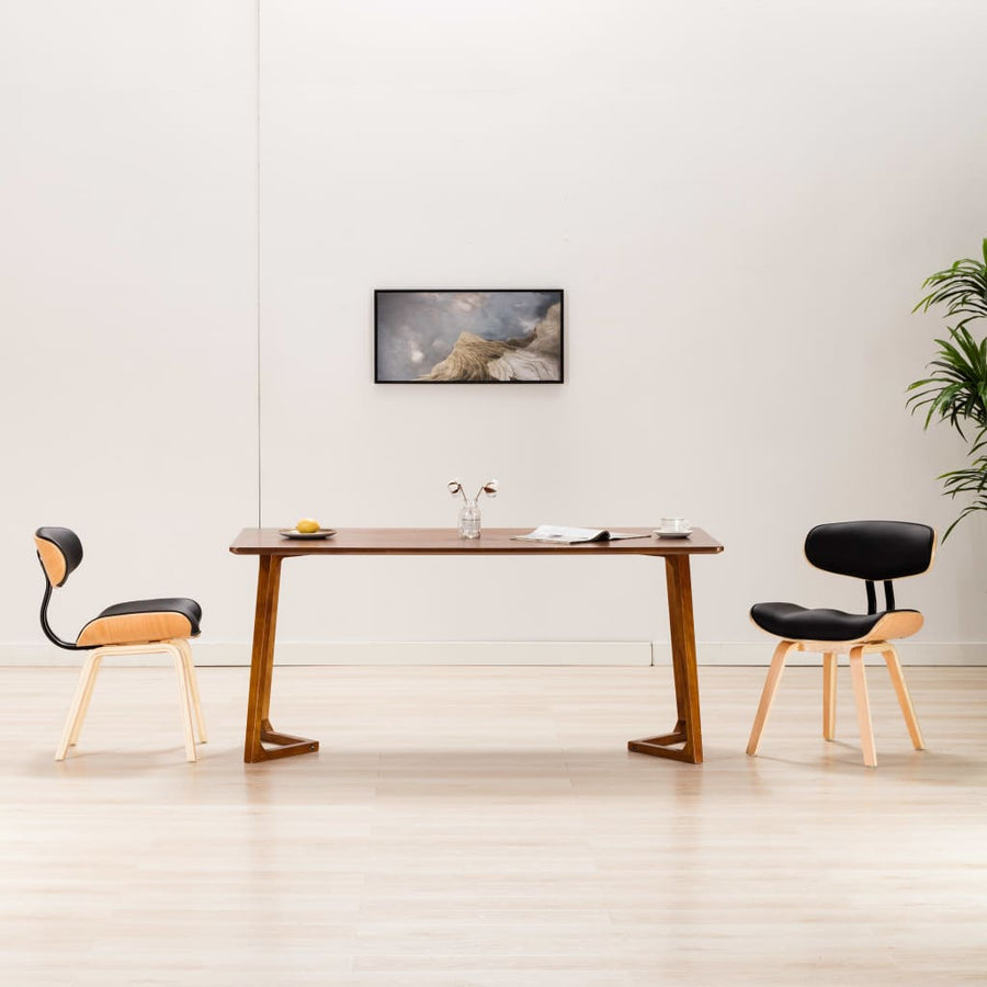 Eetkamerstoelen Gebogen Hout En Kunstleer 2 Zwart en lichtbruin