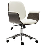 Bureaustoel gebogen hout kunstleer wit 69x56x80-88 cm