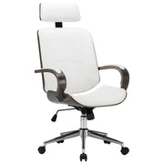Bureaustoel wit kunstleer hout verstelbaar 64x65x125 cm