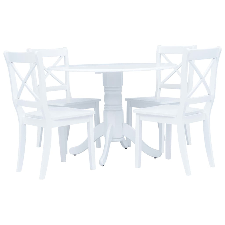 5-Delige Eethoek Massief Rubberwood Wit