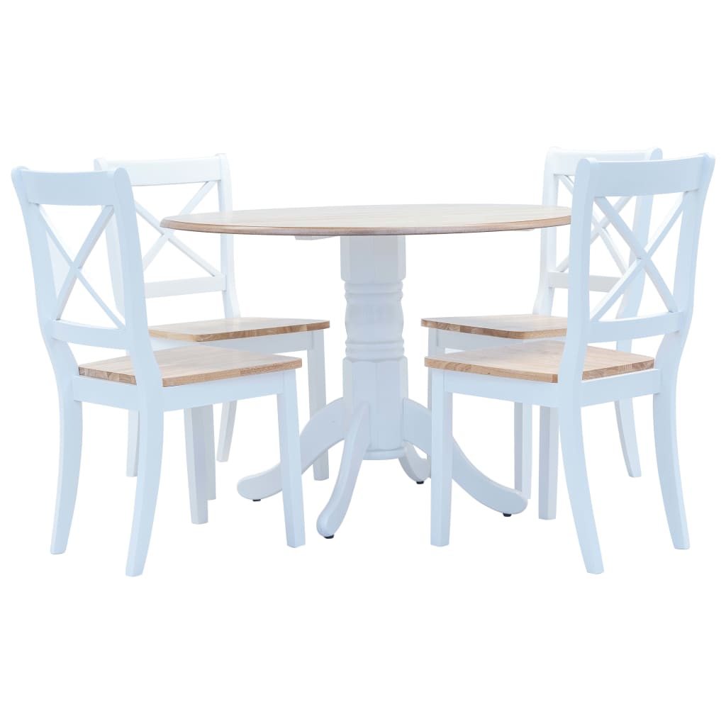 -Delige Eethoek Massief Rubberwood Wit en bruin