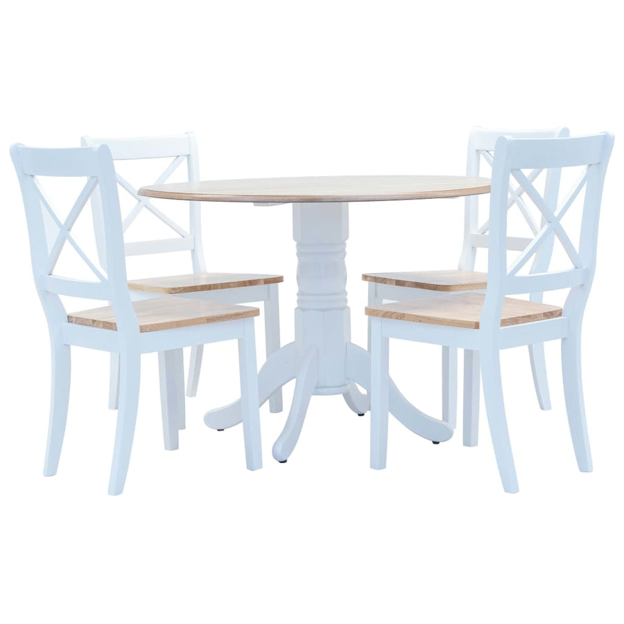 -Delige Eethoek Massief Rubberwood Wit en bruin