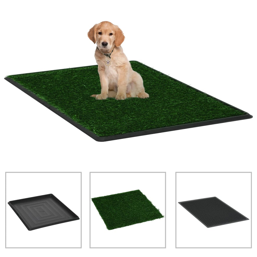 Huisdierentoilet met bak en kunstgras 64x51x3 cm groen 64 x 51 x 3 cm
