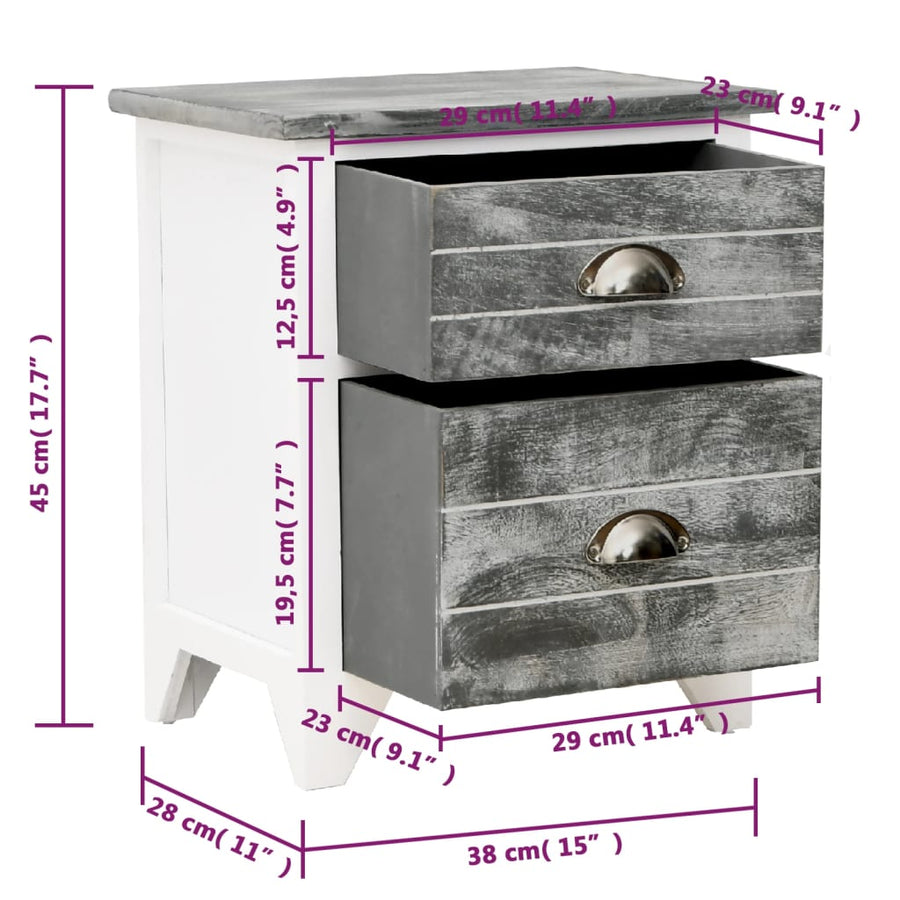Nachtkastje 38X28X45 Cm Paulowniahout En 1 Wit en grijs