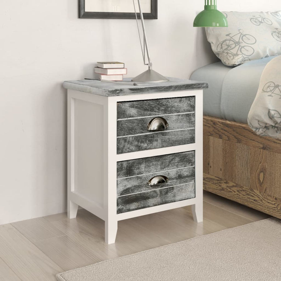 Nachtkastje 38X28X45 Cm Paulowniahout En 1 Wit en grijs