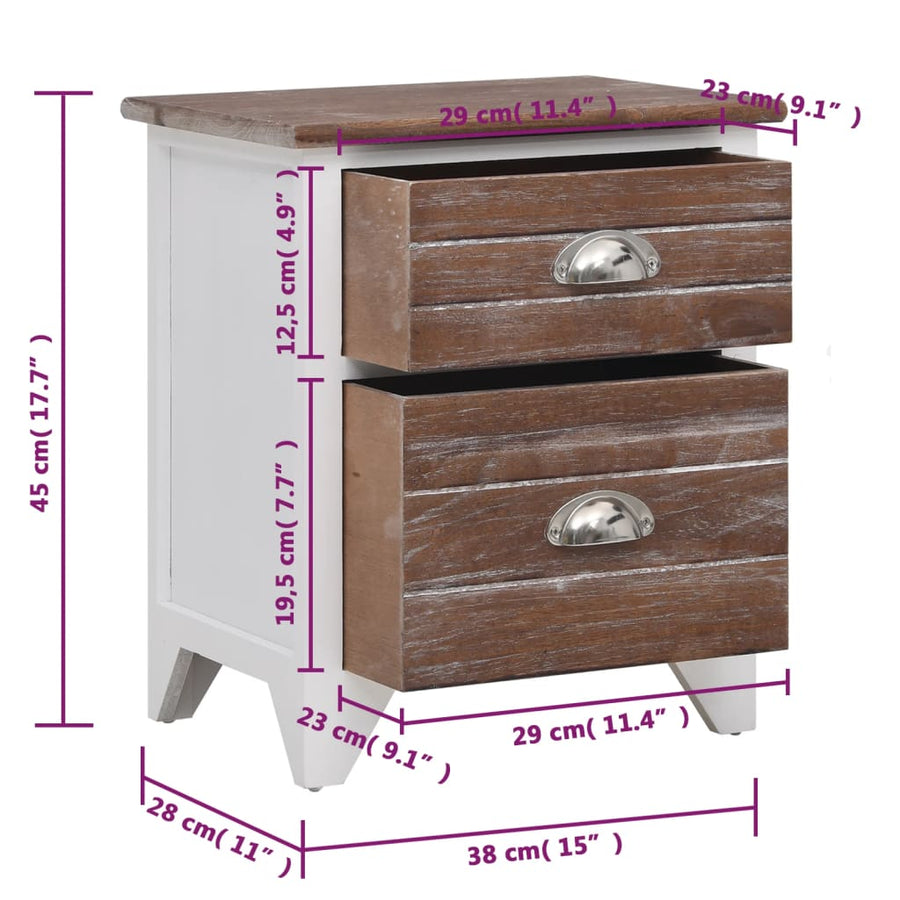 Nachtkastje 38X28X45 Cm Paulowniahout En 1 Wit en bruin