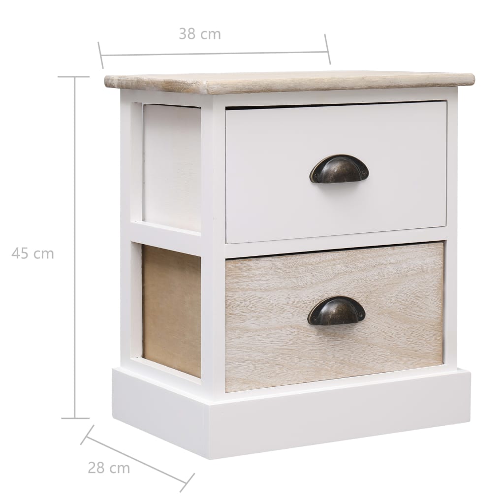 Nachtkastjes 38X8X45 Cm Paulowniahout En Naturel 2 Wit en bruin