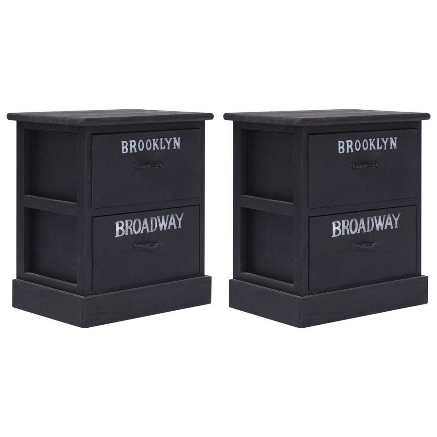 Nachtkastjes 38X8X45 Cm Paulowniahout 2 Zwart