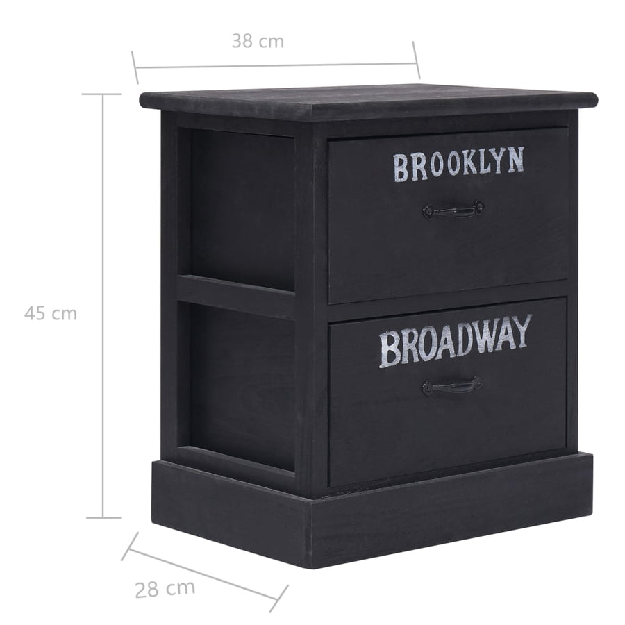 Nachtkastjes 38X8X45 Cm Paulowniahout 2 Zwart