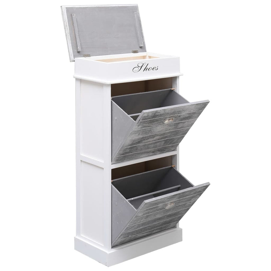 Schoenenkast 50X28X98 Cm Paulowniahout Grijs en wit
