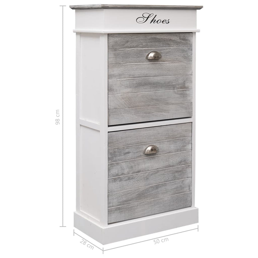 Schoenenkast 50X28X98 Cm Paulowniahout Grijs en wit