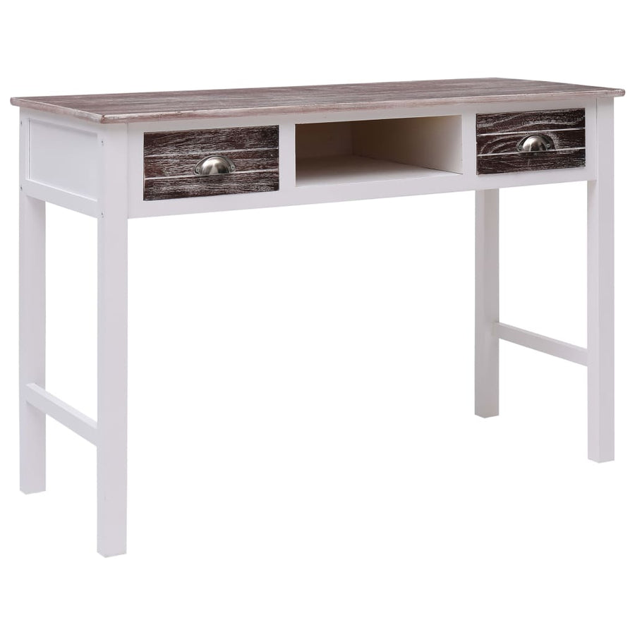Schrijftafel 110X45X76 Cm Hout Wit en bruin