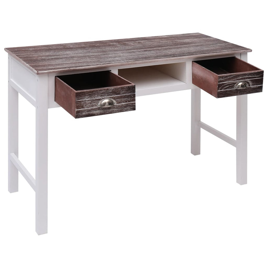 Schrijftafel 110X45X76 Cm Hout Wit en bruin