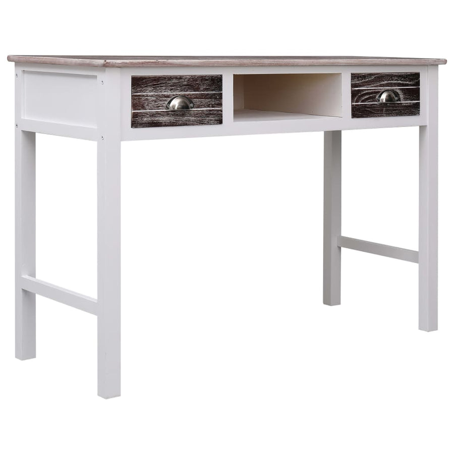 Schrijftafel 110X45X76 Cm Hout Wit en bruin