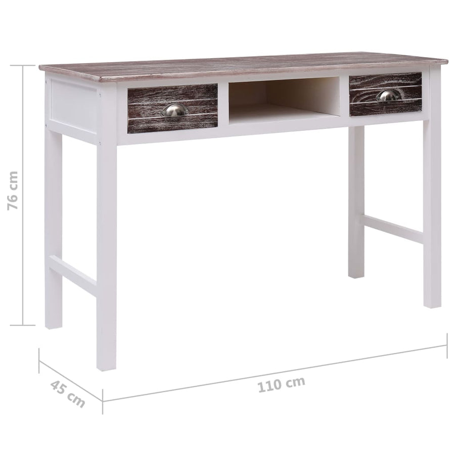 Schrijftafel 110X45X76 Cm Hout Wit en bruin