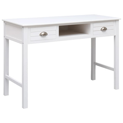 Schrijftafel 110X45X76 Cm Hout Wit wit met zilverkleurige handvatten