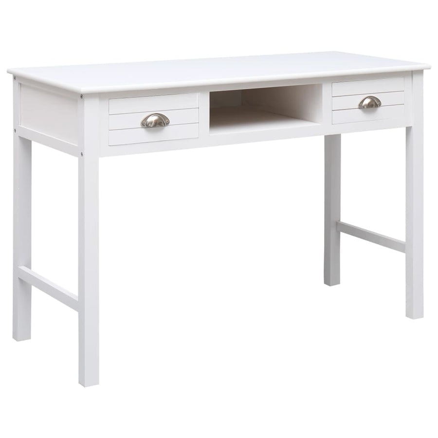 Schrijftafel 110X45X76 Cm Hout Wit wit met zilverkleurige handvatten