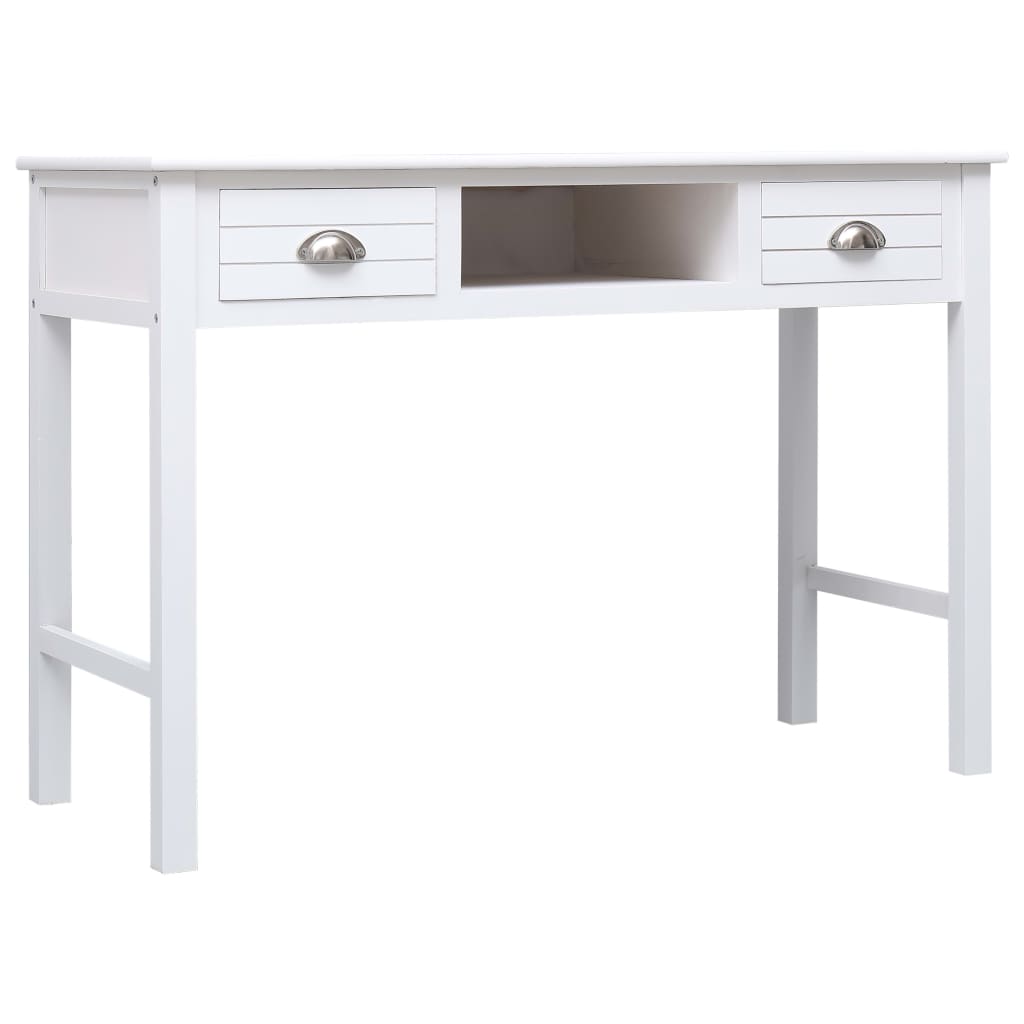 Schrijftafel 110X45X76 Cm Hout Wit wit met zilverkleurige handvatten
